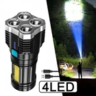 Суперъяркий светодиодный фонарик с COB матрицей, уличный портативный мощный ффонарь с аккумулятором на 7 ячеек и 4 режимами работы, для походов и приключений