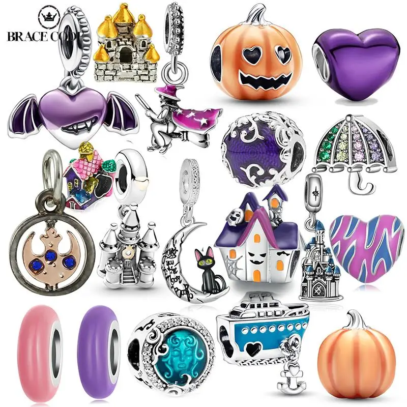 2 шт. фиолетовые шармы-подвески в виде ангела тыквы замок бусины сделай сам Черный