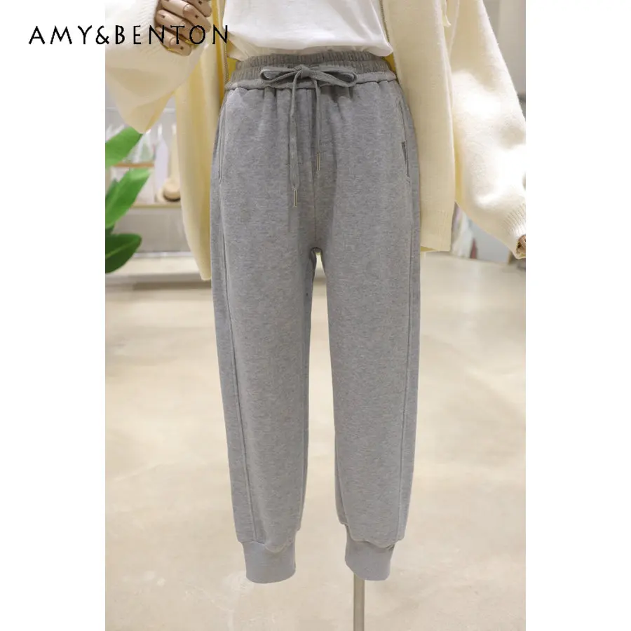 Thick Fleece-Lined Autumn Loose Slimming Casual Pants Thick Cotton Drawstring Casual Sweatpants Female Ankle Banded Pants