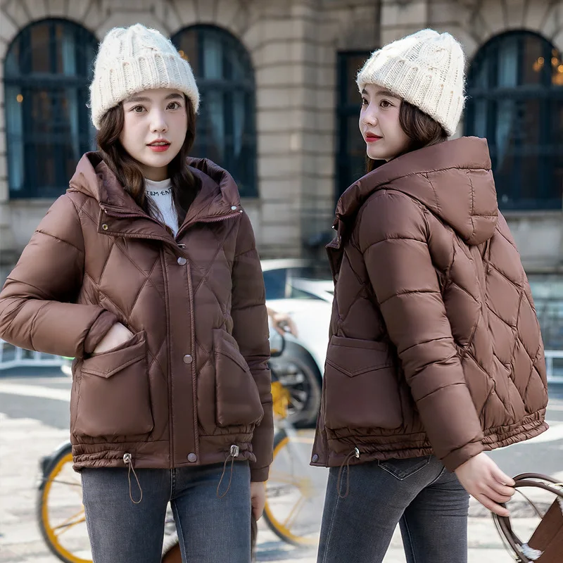 

New Women Hooded Down Jacket 2022 Winter Short Cotton Jacket Plus Velvet Warm Winter Clothing Fashion Coats Female Clothing