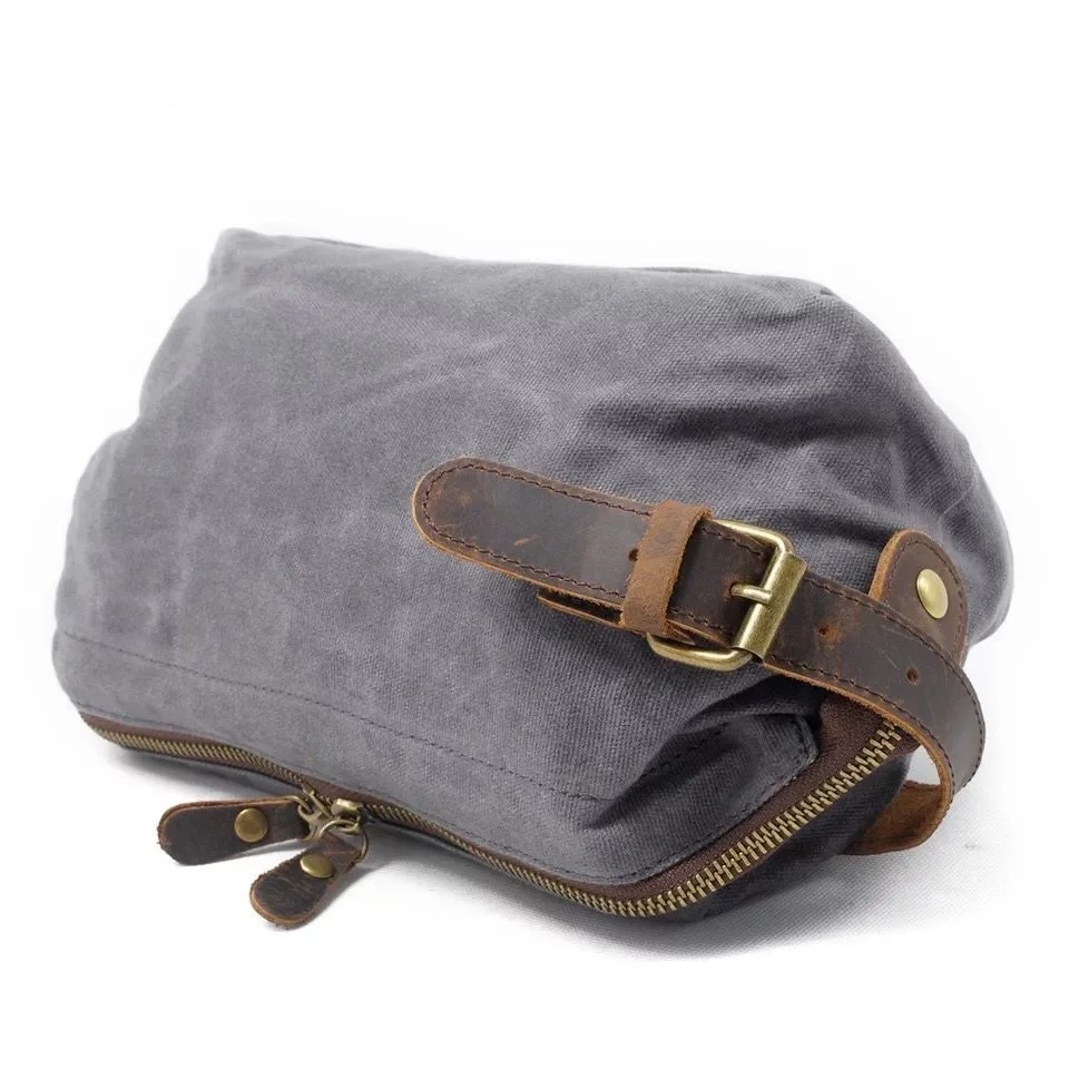 Men'S Clutch Bag Oil Waxed Canvas Toiletry Bag Vintage Clutch Bag Top Layer Cowhide Wrist Bag Men Handbag Purse For Men Leather