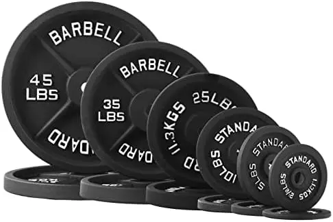 

Iron Standard 1-inch Plates Weight Plates for Strength Training, 245LB Set, Multiple Packages Excercise Dumbells Cornhole Gym eq