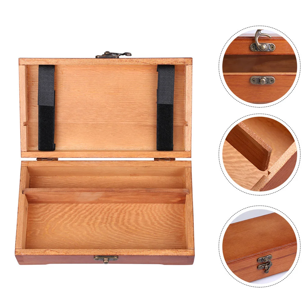 Pencils Storage Box Wooden Box with Hinged Lid Watercolor Pen Container Modular Case Stationery Case Box
