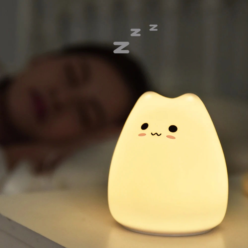 Night Lamp Touch Sensor Cute Cat Silicone Color-changing Light Child Holiday Gift Sleepping Creative Bedroom Desktop Decor Lamp