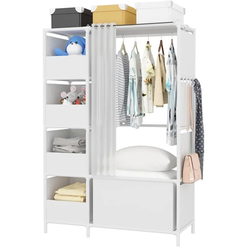 

Portable Wardrobe Storage Closet, Clothes Storage Cabinet with Curtain,40.55 x 16.73 x 65.35Inches, for Living Room, Bedroom