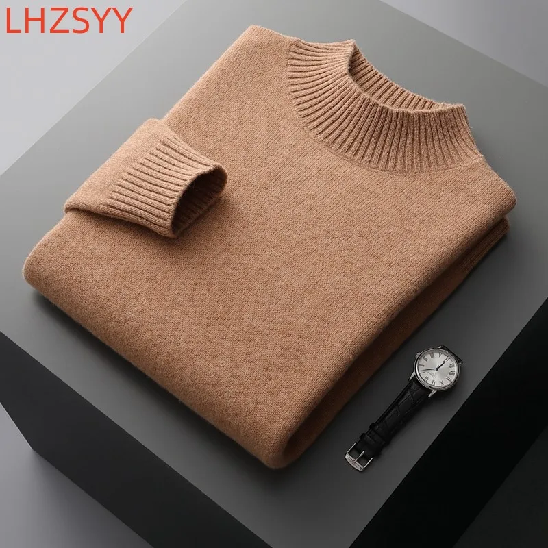 LHZSYY Autumn Winter 100%Pure Wool Sweater Men's Thickened Jumper Youth Business Knitted Cashmere Sweater Casual Warm Men Jacket