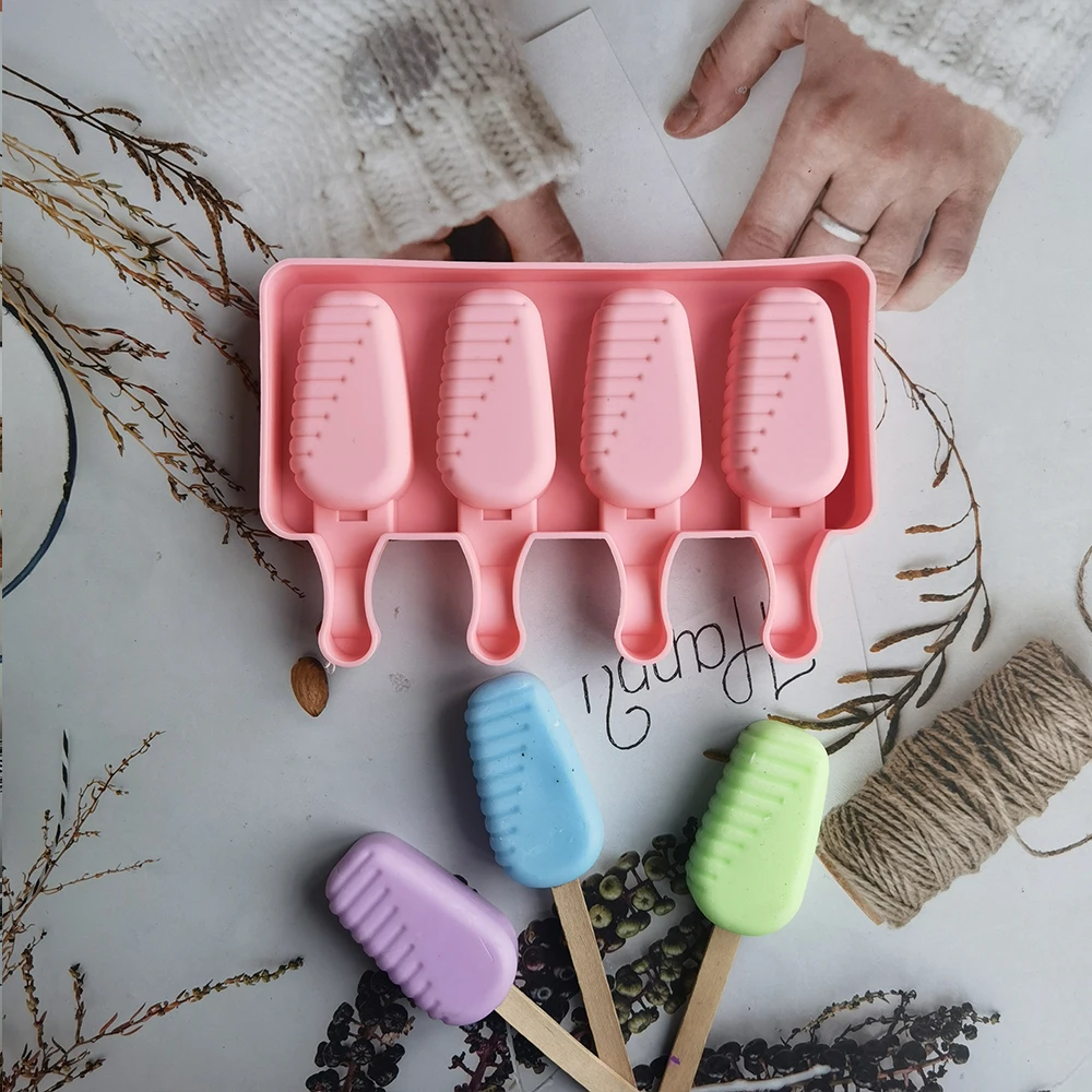

Silicone Ice Cream Mold DIY Chocolate Dessert Popsicle Mold Horizontal Pattern Ice Grid Tray Making Summer Party Supplies