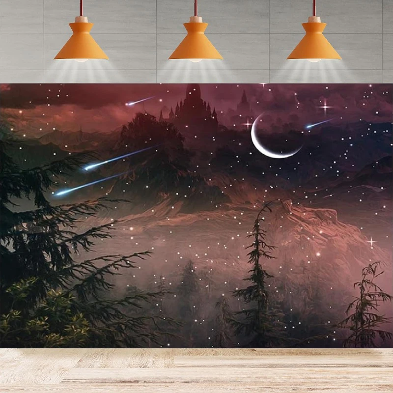 Волшебный лес фон для фотосъемки туман джунгли горный замок плакат домашняя