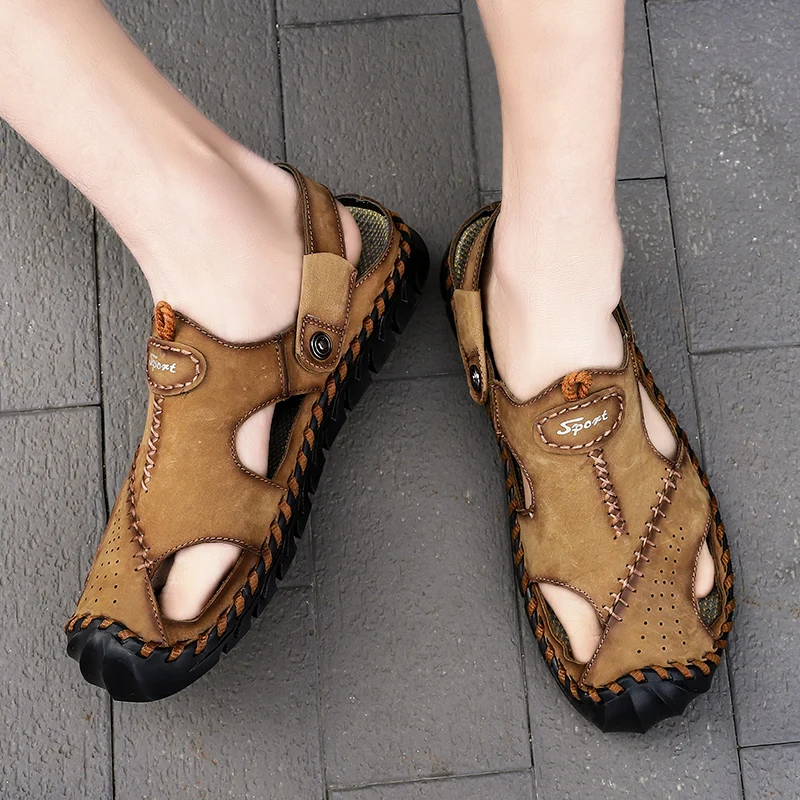 

Genuine Leather Sandals Men Comfortable and Breathable Men Shoes Summer Men's Outdoor Shoes Sandals Fashion Cowhide Slippers