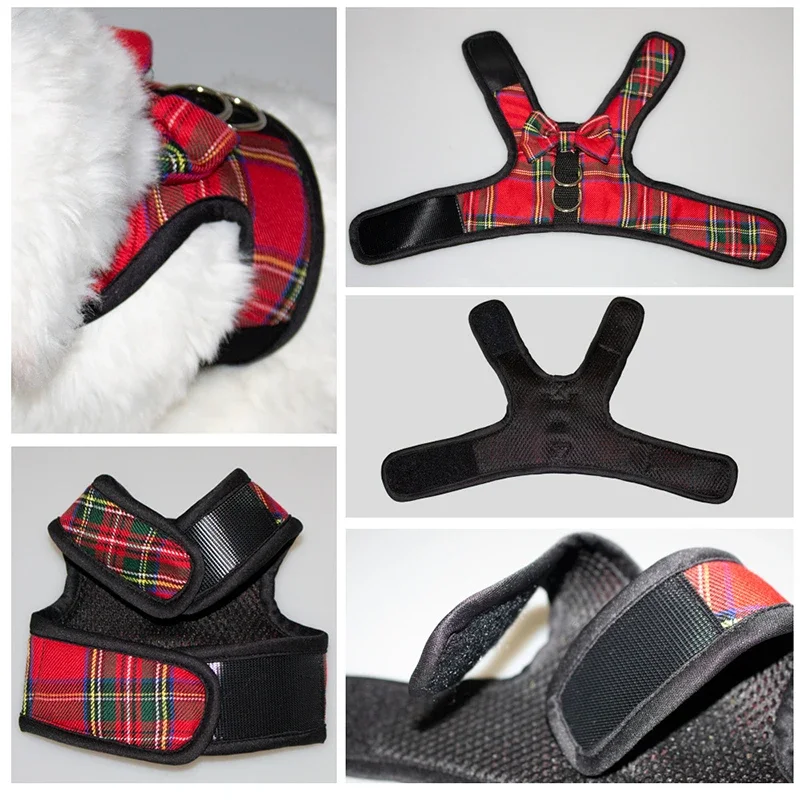 

Dog Harness Adjustable Vest Dog Harness and Leash Set Pet Plaid Harness for Puppy Harness Leash Set with Bowtie Pet Supplies