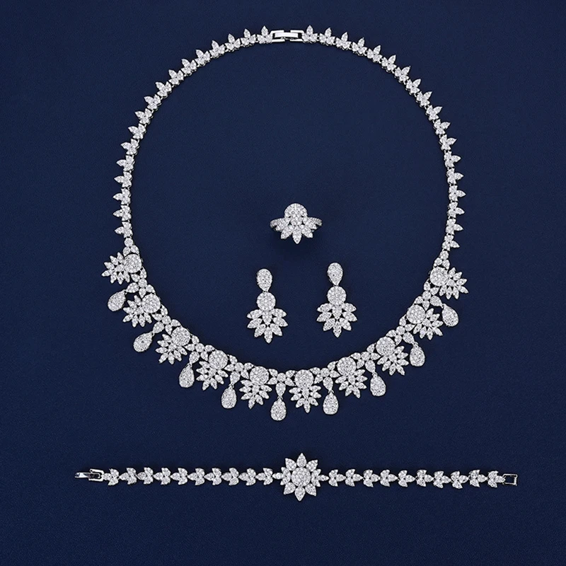 

High Quality Ladies Wedding Set Jewelry Necklace Earrings Ring Bridal Jewelry Set Wedding Middle East Jewelry Set Wedding