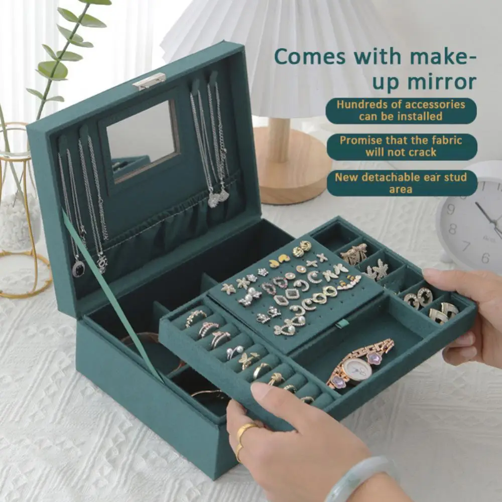 

Органайзер для ювелирных изделий, зеленый фланелевый бокс большой вместимости с замком для ожерелий, серег, колец, многослойный Чехол для х...