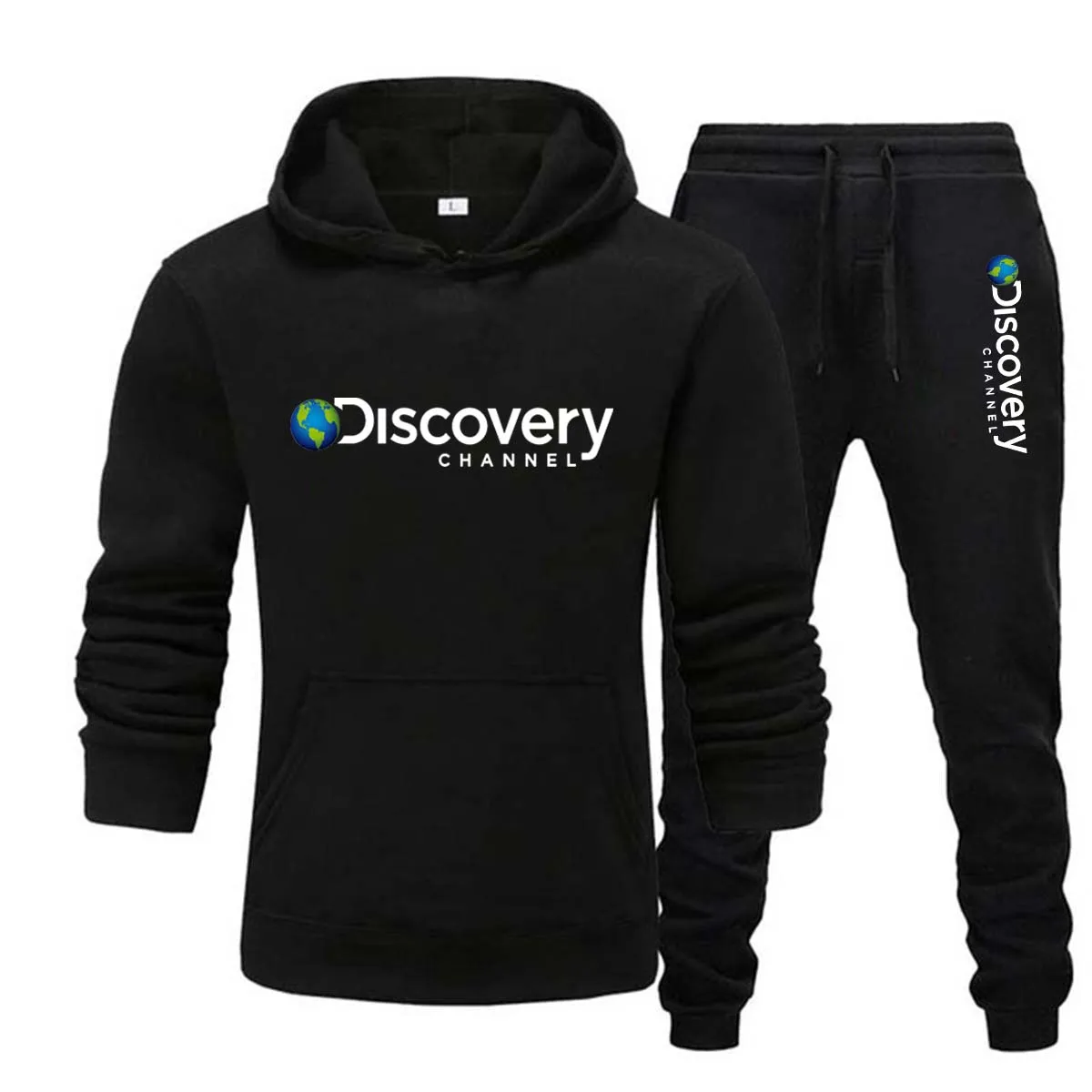 

Спортивный костюм Discovery channel для мужчин и женщин, повседневная однотонная толстовка с капюшоном и брюки, комплект из 2 предметов, флисовая спортивная одежда, костюм для бега