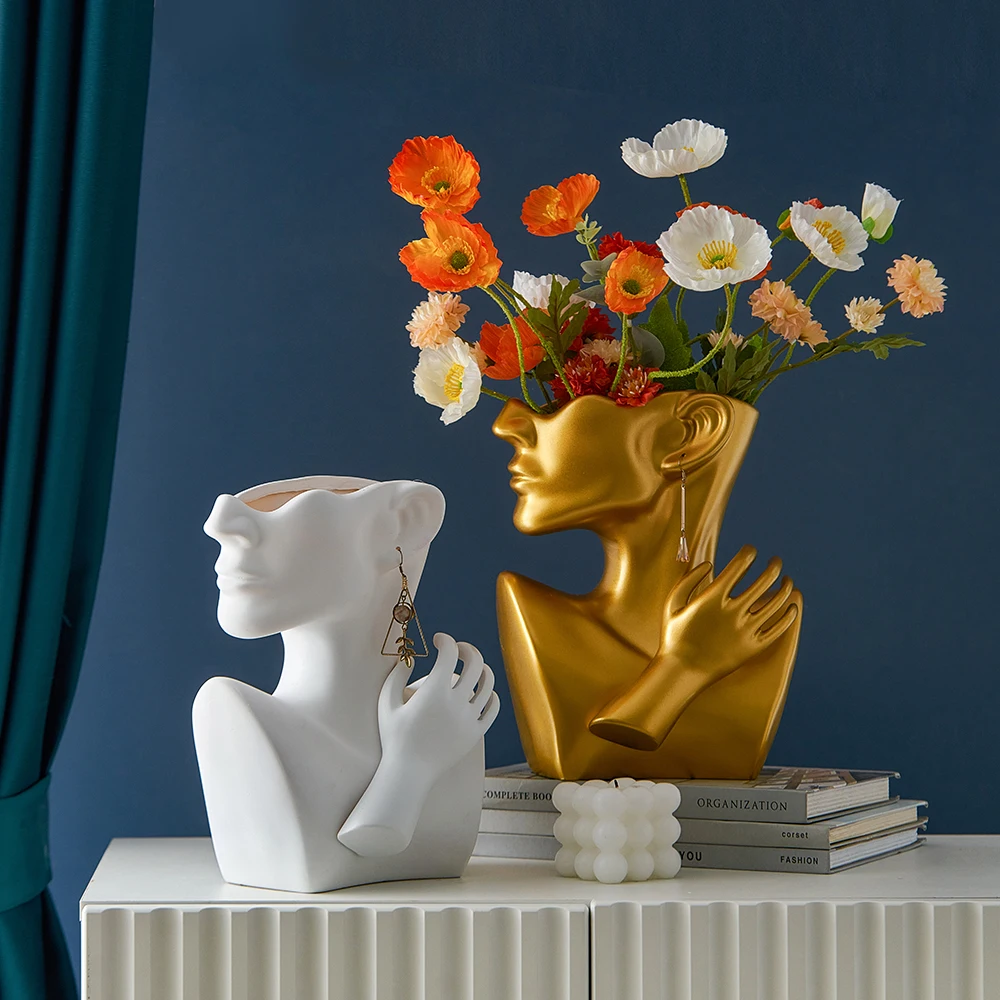 

Portrait Vase Statue Abstract Figure Flower Pots Decorative Tabletop Vase Garden Modern Home Resin Decora Art Nordic Home Decor