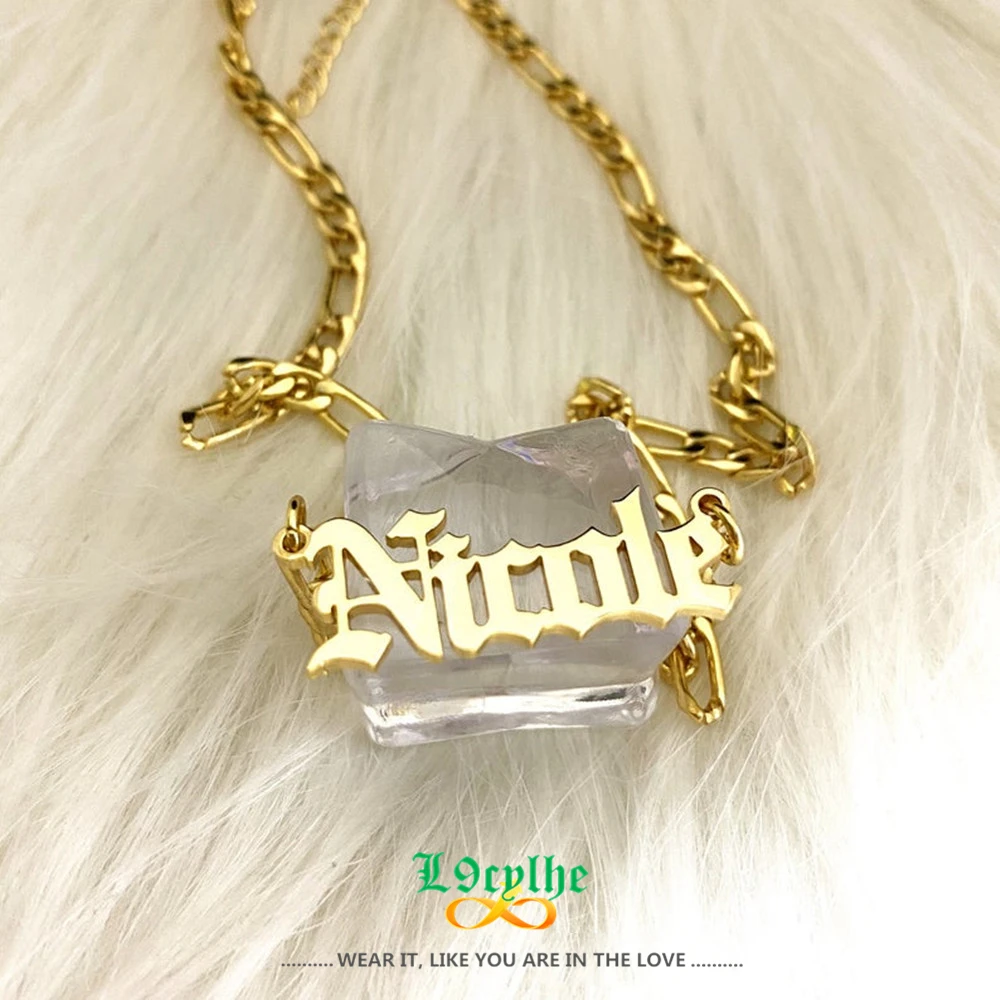 

Personalized Name Necklaces Old English Figaro Chain Choker Men Jewelry Hip Hop Christmas Gift Custom Initial Name Necklace Gold
