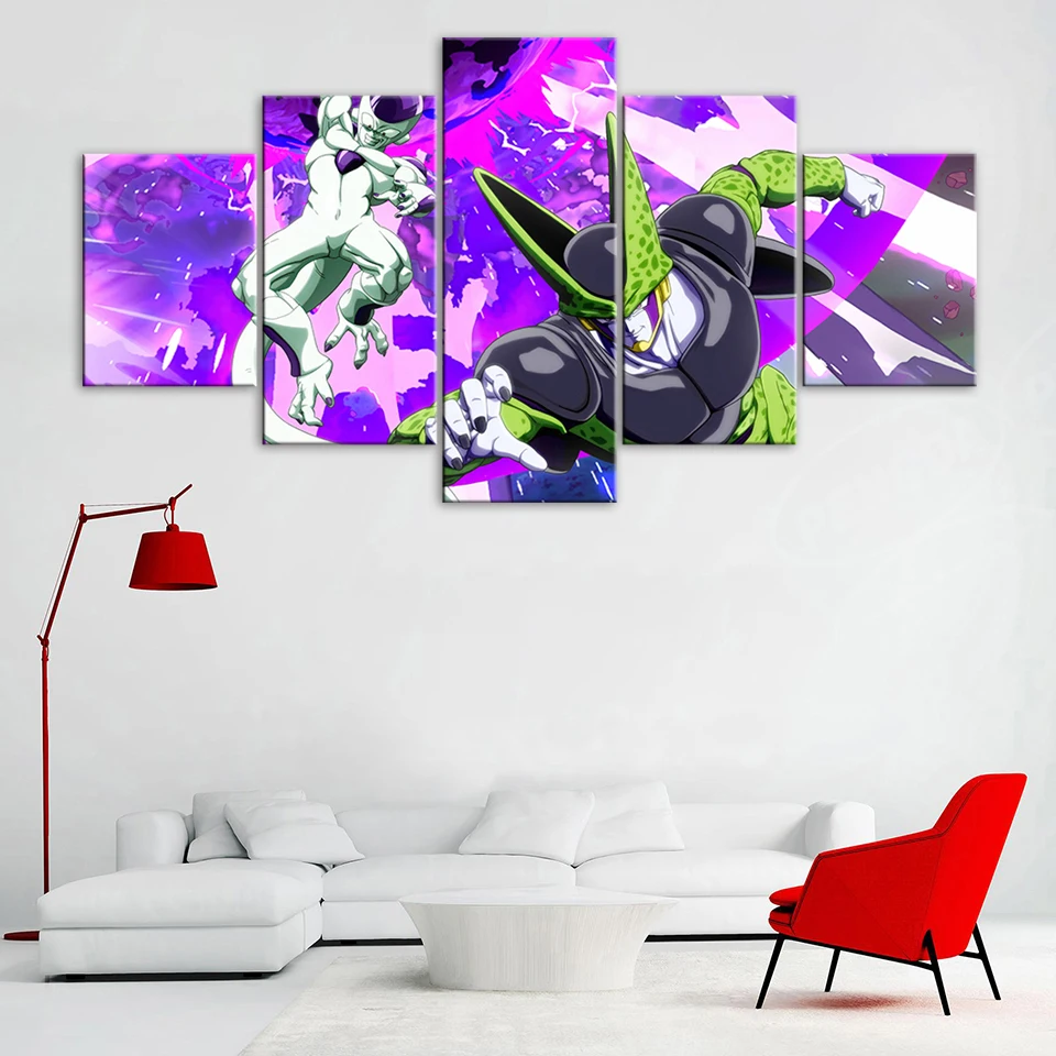 

5 Pieces Anime Dragon Ball Role Canvas Painting Printed Green Insect Cell Poster Wall Art Modular Picture Home Decor Gifts Frame