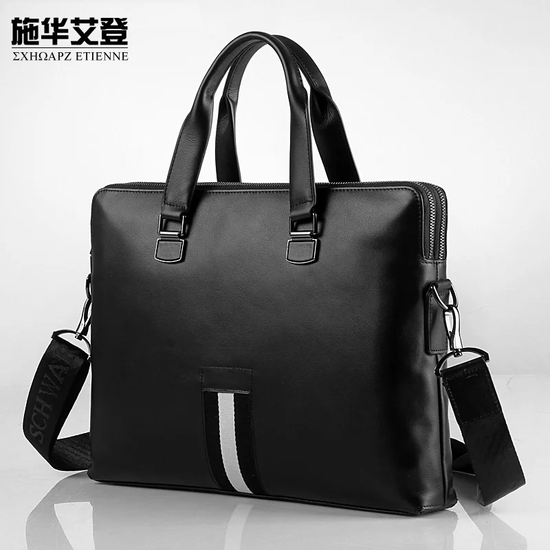 genuine  luxury Leather men's bag Men's hand Horizontal computer Color contrast business briefcase