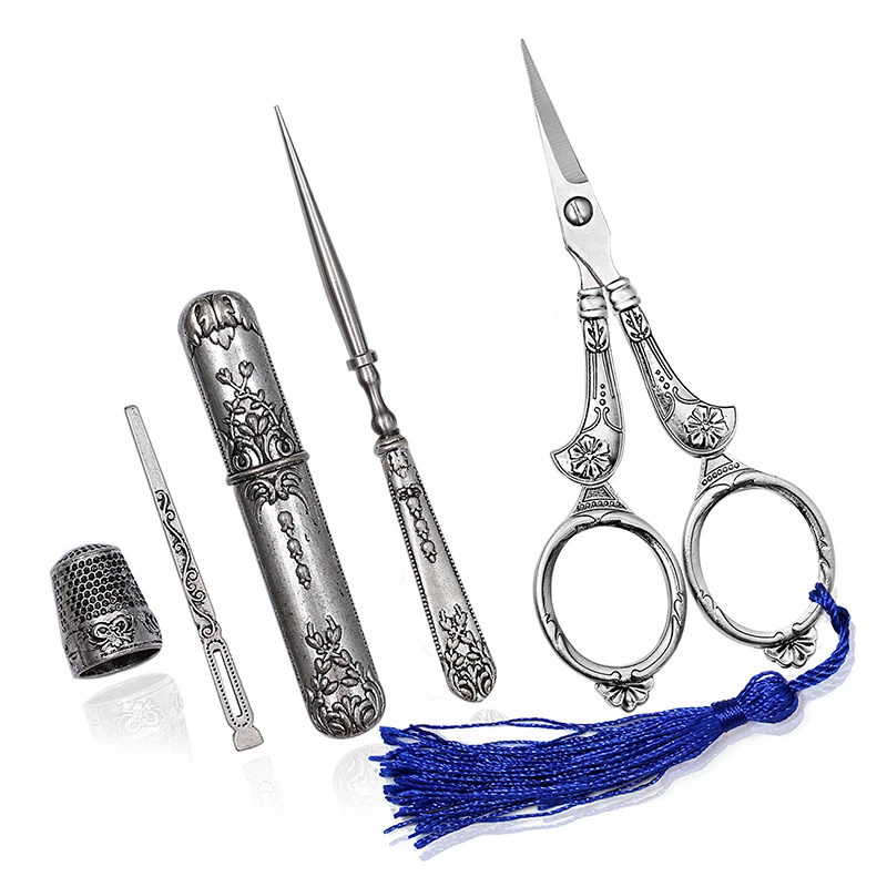 

KAOBUY Embroidery Scissors Vintage Tailor Scissor Sewing Tools With Needle Awl Finger Protector For Sewing Needlework