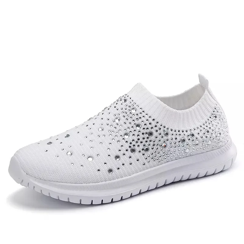 

Women Sneakers Shoes Slip-on Rhinestone Breathable Summer Light Weight Soft Flat Ladies Casual Fitness Shoes