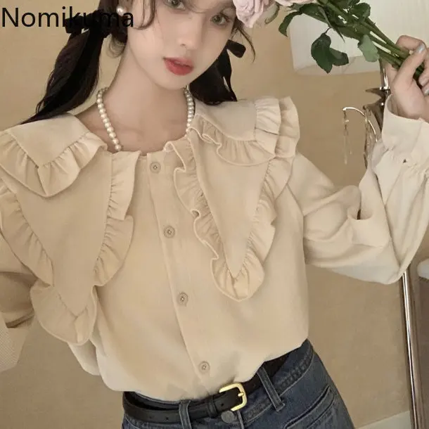 

Nomikuma Blusas Para Mujer Spring Autumn Ruffles Patchwork Loose Y2k Shirts for Women Vintage Elegant Sweet Fashion Blouses