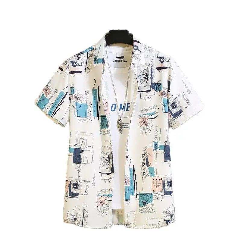 Гавайская рубашка с аниме мужская летняя пляжная для отпуска в стиле ретро