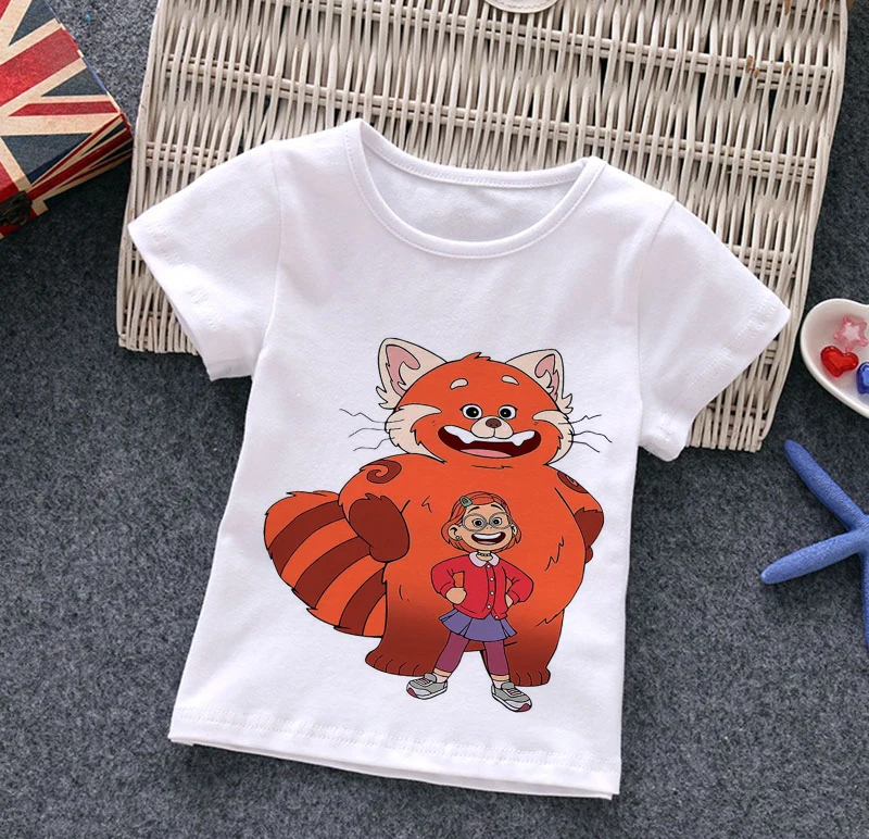 Летняя красная Детская футболка Kawaii Pixar Disney Mei Animal Fox повседневная одежда Harajuku