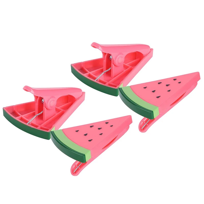 

4Pcs Beach Towel Clips For Sun Loungers, Watermelon Clips Large Plastic Windproof Clothes Hanging Peg Quilt Clamp Holder
