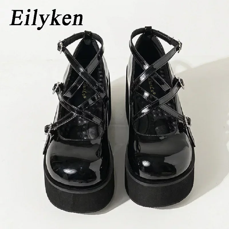 

Eilyken/Брендовые женские туфли-лодочки на высоком каблуке с ремешком и пряжкой; Модные дизайнерские туфли Mary jane на платформе с круглым носком; Сезон весна-осень