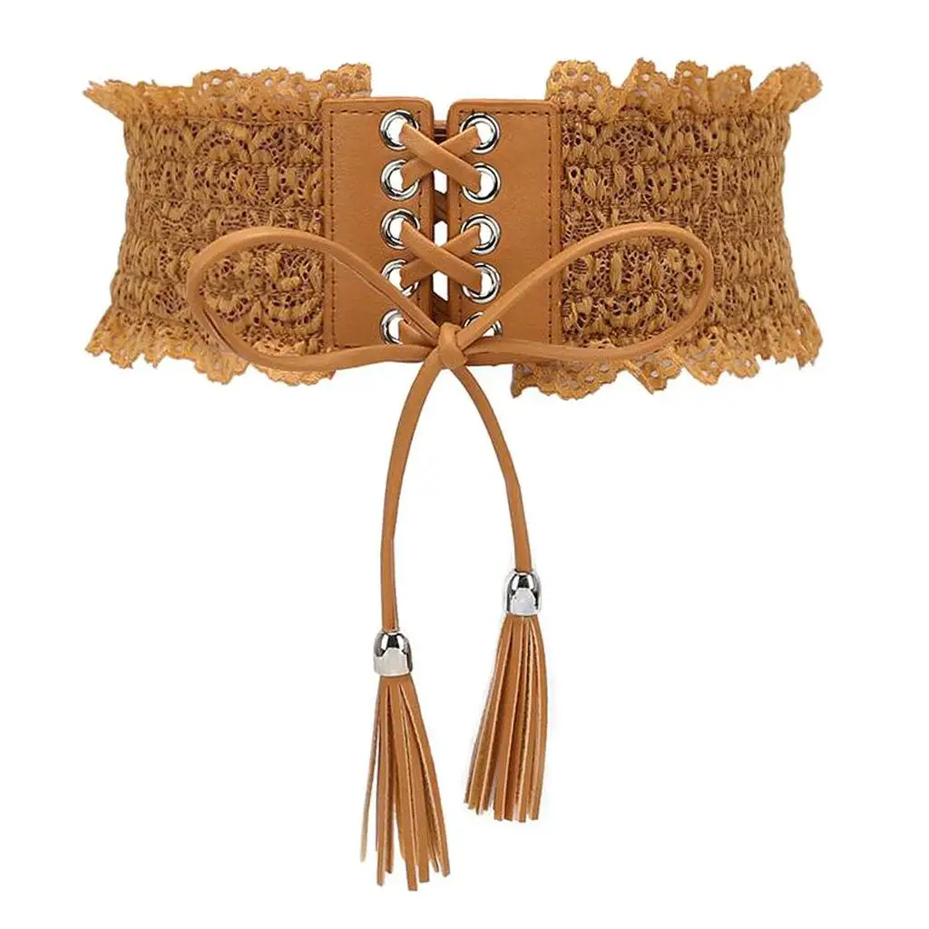 

Women's Retro Style Leather Lace Wide Waist Belt Cincher Elastic Band Corset