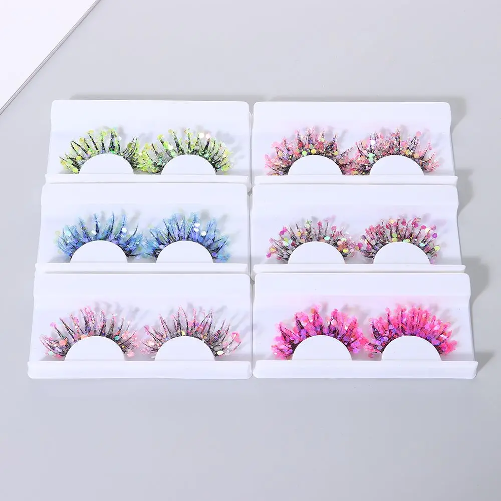 Новинка 1 пара 7-25 мм 3D блестящие накладные ресницы с блестками цветные светящиеся