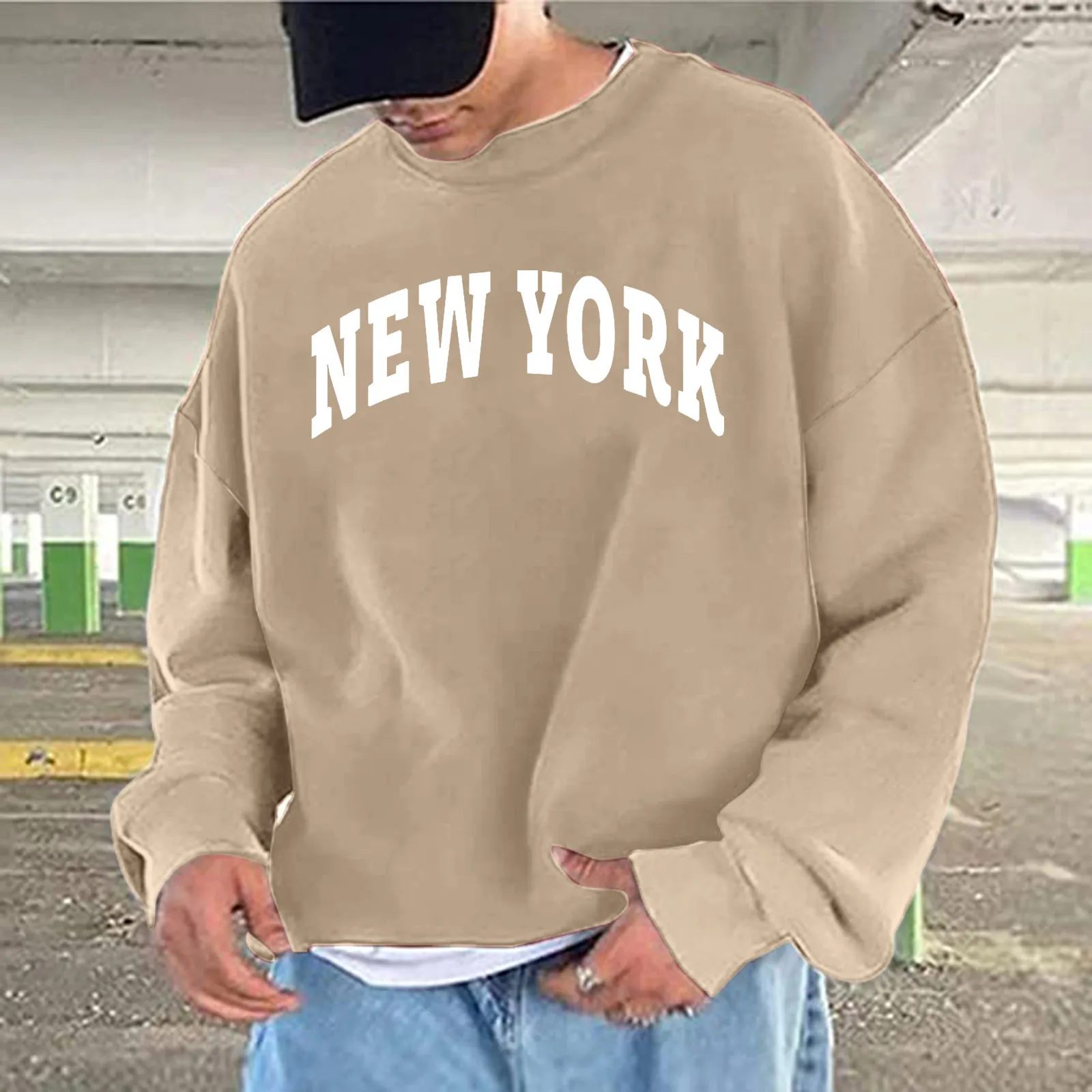 

Korean Style Sweatshirt Solid Color Letter Print Sweatshirts Autumn Winter Sweater Sweatshirts For Men Oversized Moletom Outfits