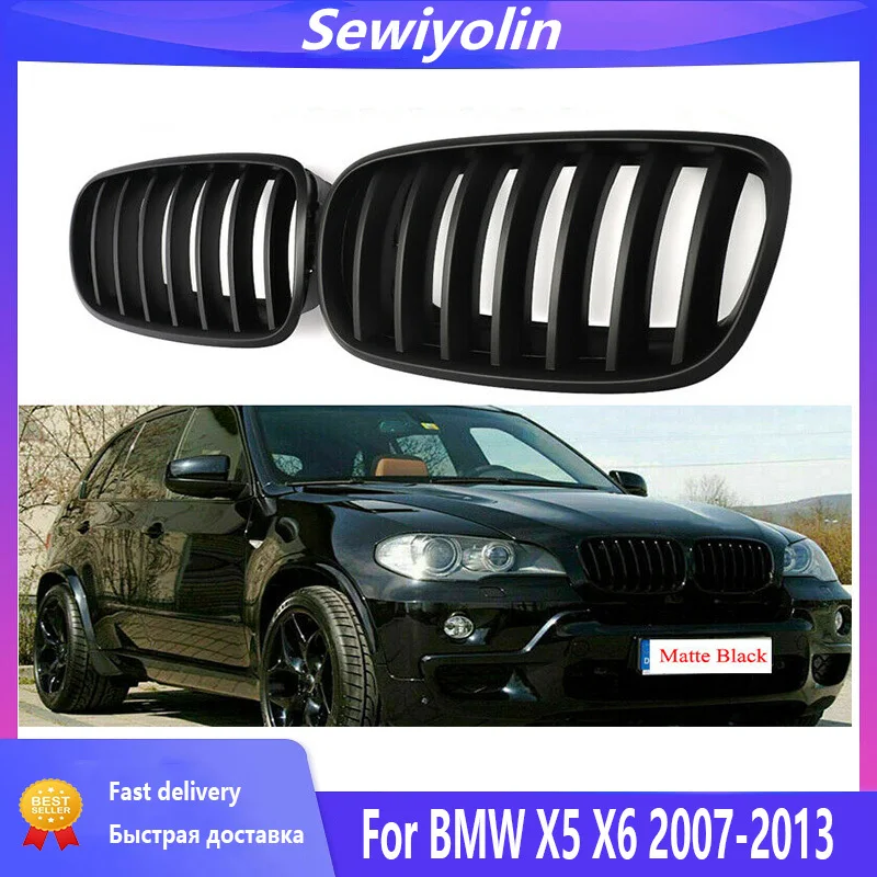 

Car Accessories Grille Lip Diffuser On Front Bumper Spoiler For BMW X5 E70 X5M X6 E71 E72 2007-2013 Body Kit Matte Black Kidney