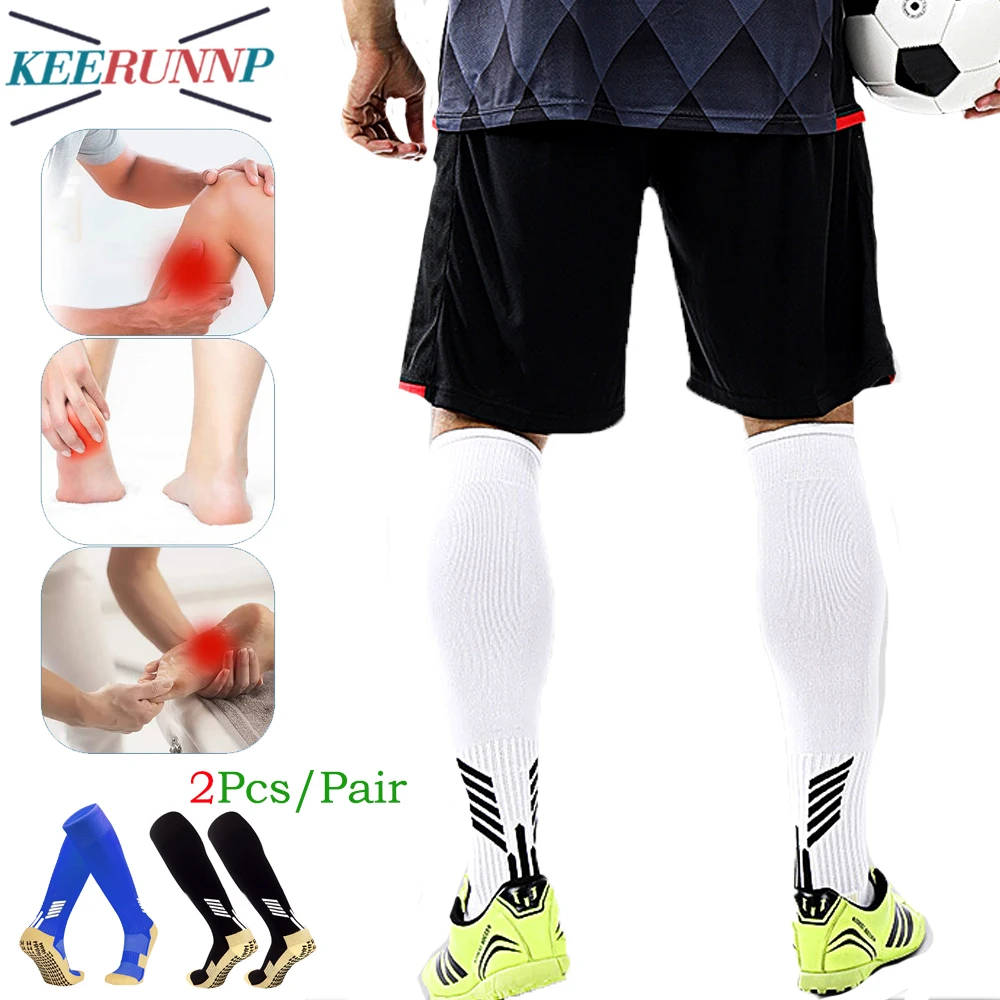 

1Pair Anti Slip Soccer Shin Guards Socks,Grip Socks for Non Slip Soccer Knee Socks Fitness Sports Socks Youth Men Adults & Kids
