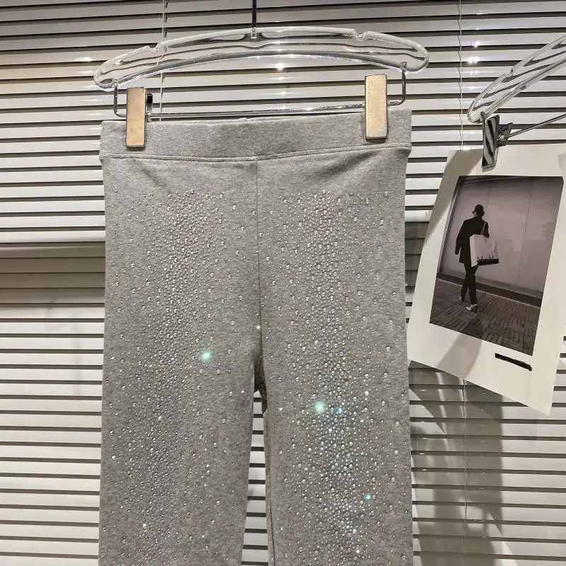2021 Autumn New Gradient Rhinestone High Waist Tight Leggings Women Elastic Solid Color Slim Fit Leggings for Female
