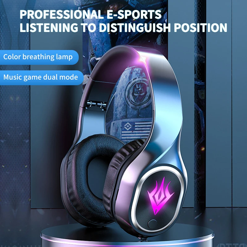 

T2 Gaming Headset Wireless Bluetooth Headphone Foldable Bass Sound Stereo Game Earphone Support TF with Mic for PC Cellphone