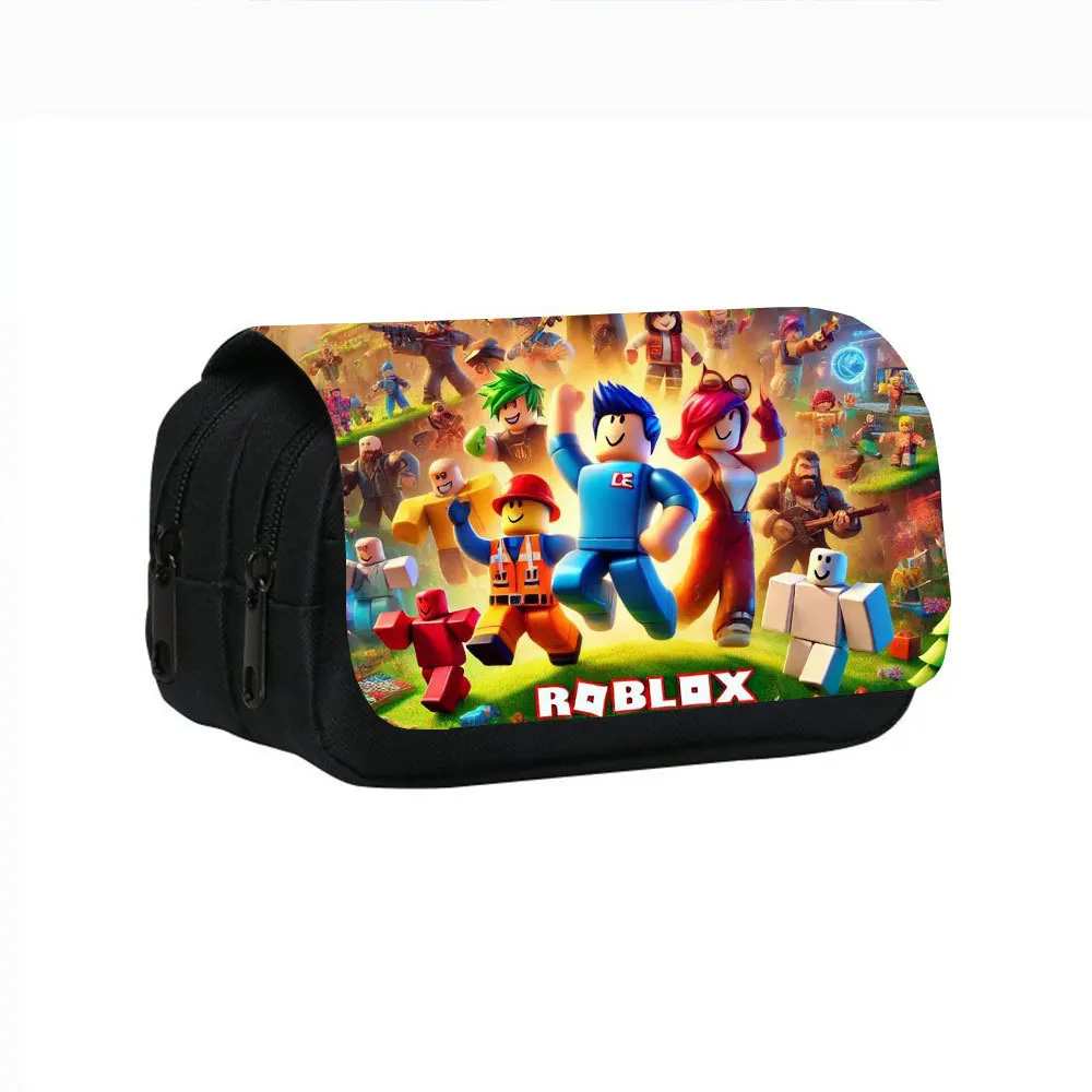 Фото Новый двухслойный пенал с принтом ROBLOX для учащихся начальной и средней школы, сумка для хранения карандашей и канцелярских принадлежностей №1
