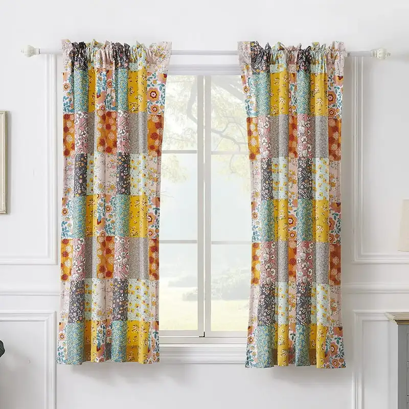 

"Extraordinary Elegance: Highly Decorative Calico Patchwork Print Curtain Panels (Set of 2) to Add Charm to Your Home and Enhanc