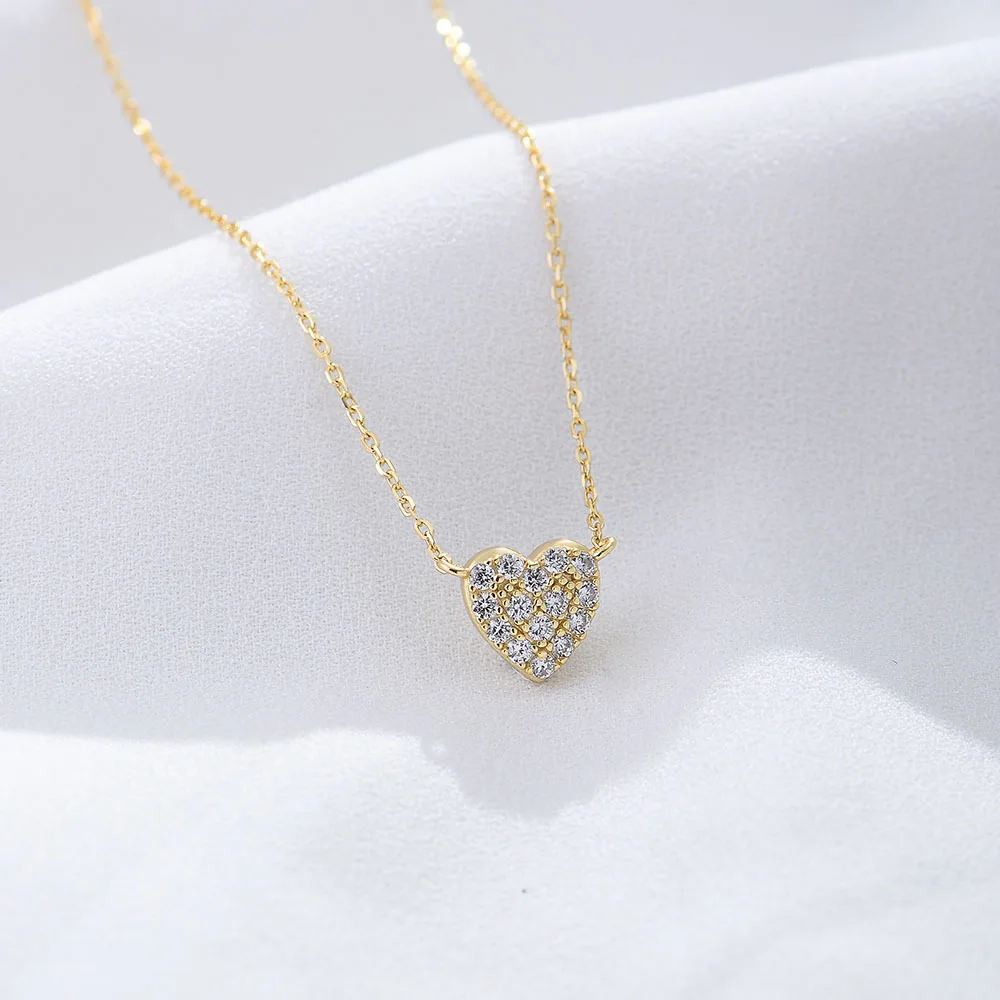 

S925 sterling silver heart-shaped micro zircon-laid necklace Women's Light luxury sweet jeweled loving heart clavicle chain