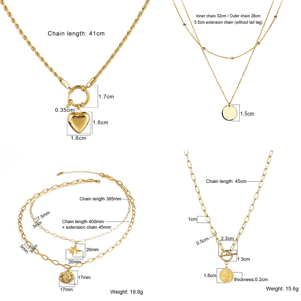 Колье из нержавеющей стали для женщин с золотой цепочкой, подвесками в виде сердца, чокером, украшением в стиле смайлик и поп-подвеской.