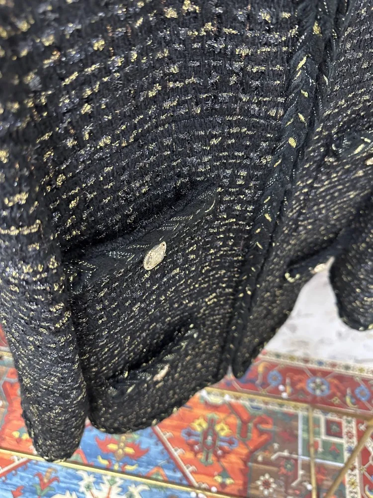 Винтажная женская весенне-осенняя твидовая куртка с круглым вырезом и карманами