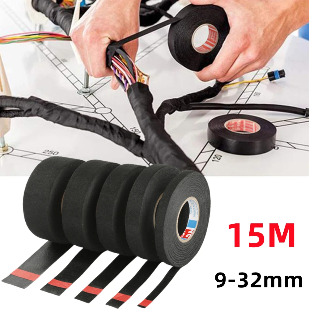 

Черная огнестойкая лента, термостойкая клейкая тканевая лента для автомобильных кабелей, защитные уплотнители для электропроводки, 15 м, 32 м...