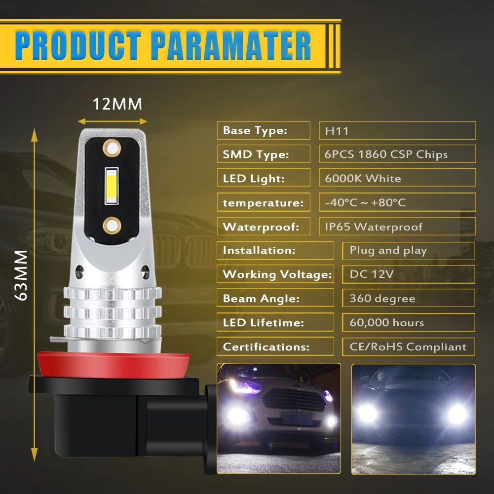 2x H11 H8 светодиодные противотуманные фары Canbus H16 H9 автомобильная лампа Диодная 12 В