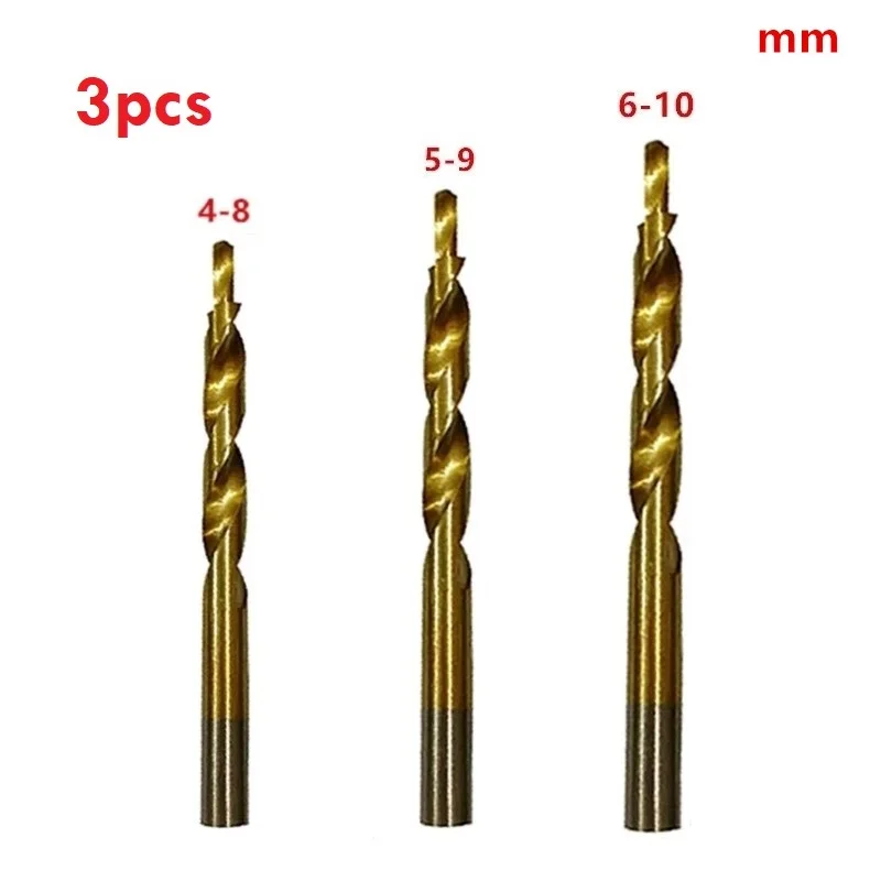 

3Pcs Step Twist Drill Bit Titanium-Plated 8-4/9-5/10-6mm HSS4241 For Pocket Hole Jig Drilling Woodworking Power Tool Accessories