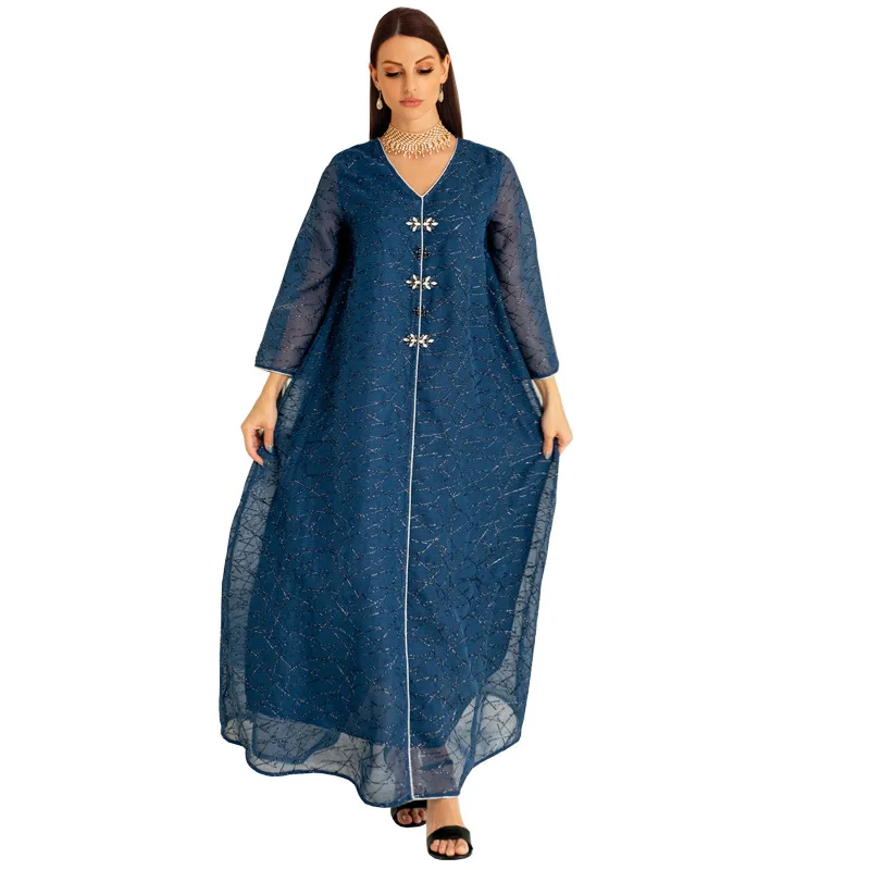 Muslim Middle Eastern Ethnic Dubai Dress Abaya Luxury Diamond Embroidery Long Sleeves Elegant Party Gowns Jalabia Arabic Robe