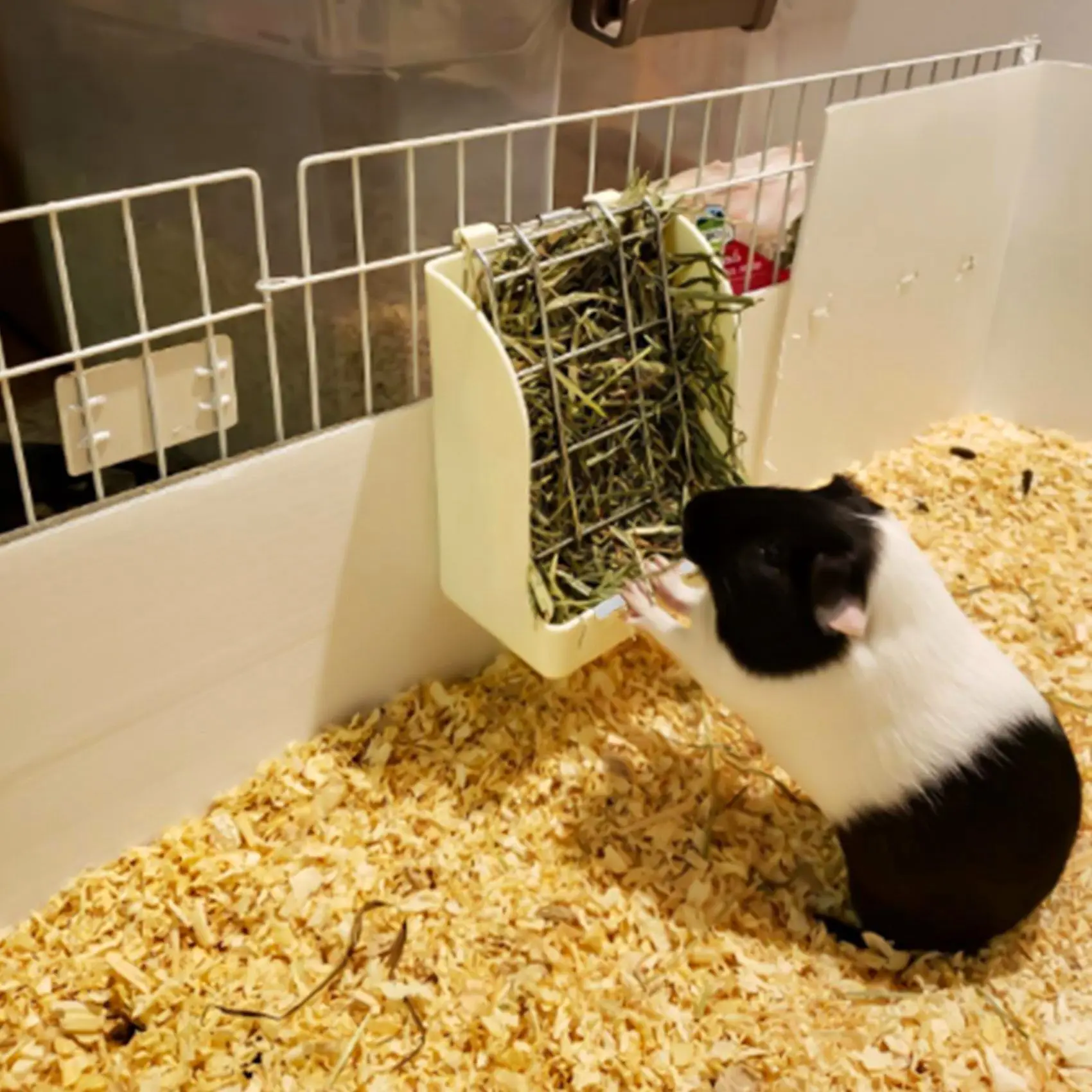 Grass Frame Hay Feeder Manger Rack For Guinea Pig Fixed Flip-Up Holder Basket Small Pet
