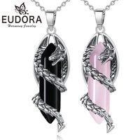 eudora new dragon twining hexagonal prismatic necklace vintage punk obsidian pink crystal pendant jewelry healing gift