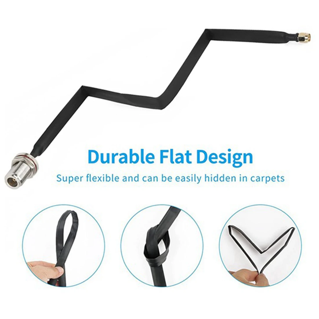 2Pcs Flat Cable N Female to RP-SMA Male Window and Door Feedthrough Extension Coaxial Adapter for LoRa WiFi LoRaWa