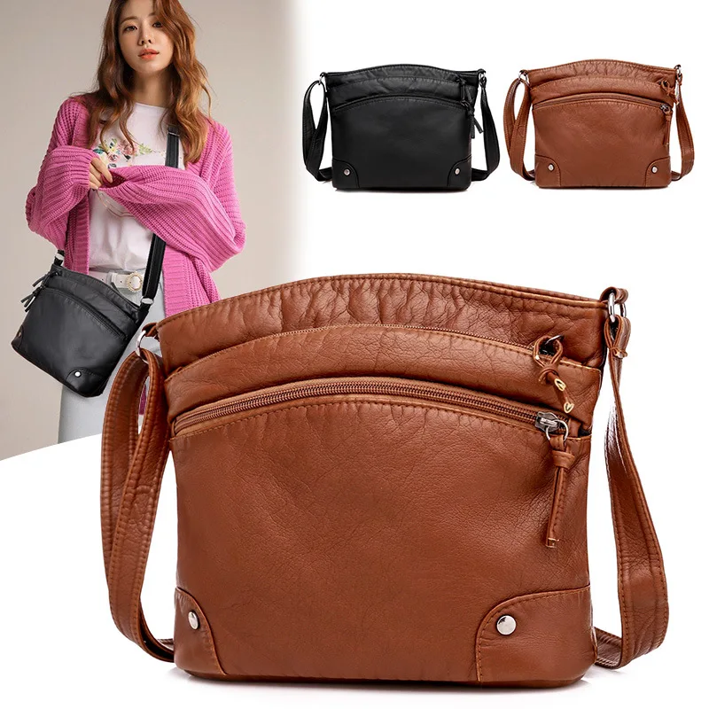 Wholesale Retro Shoulder Bag For Women PU Soft Leather Ladies Casual Simple Messenger Bag Lady Vintage Pouch Handbag Lightweight