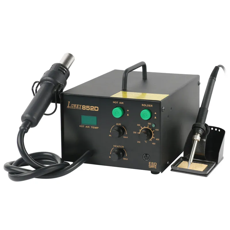 Lukey 852D 2 в 1 SMD Рабочая станция горячего воздуха и пайки 220V для ремонта печатных плат и микросхем
