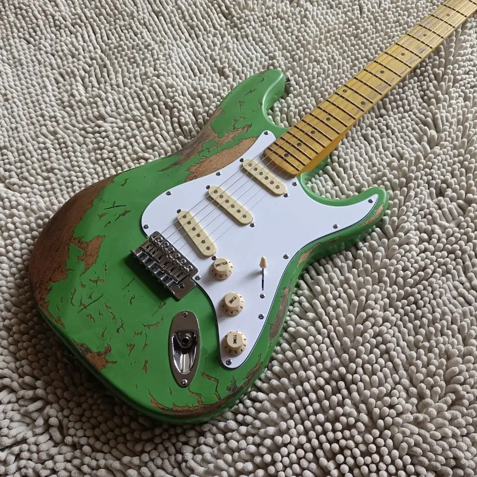 

2022 custom heavy cultural relic old grass green/sun burst electric guitar, custom shop old heavy cultural relic luxury ST guita